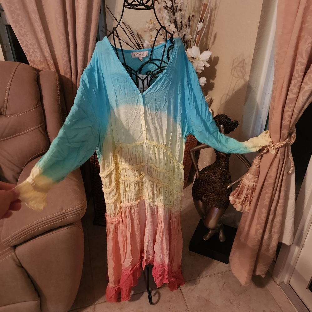 Philosophy Boho Multicolor Tiered Midi Dress size 1X NEW - Picture 3 of 6